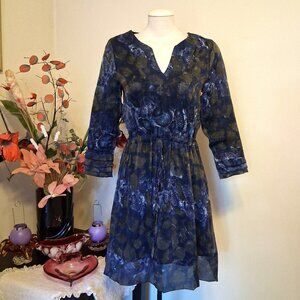 NWOT dotty Women's Blue Printed Fully Lined Midi Dress S/P